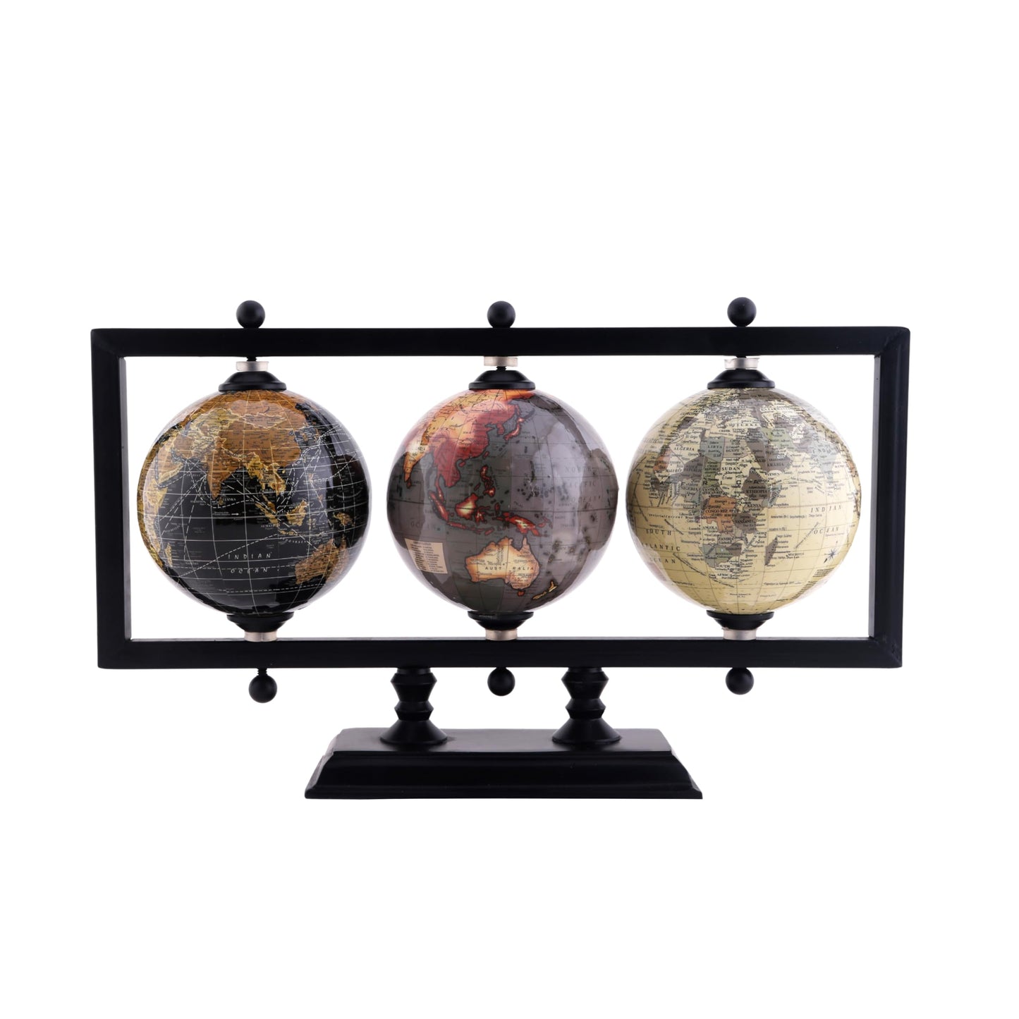Rely+ Set of 3 4'' Earth Globe for Desk Elegant Office Decor World Globe Sturdy Metal Stand (NOT PLASTIC!) - Rotating Desktop Globes For Geographic Home Table Gift for Adult Decorative Book Shelf