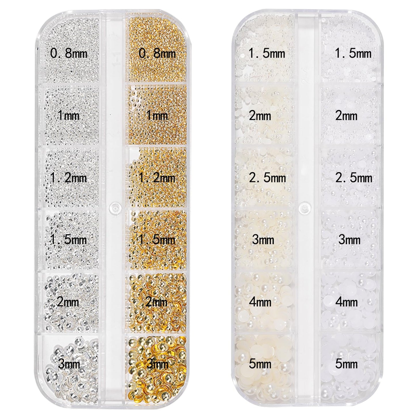 HNUIX Nail Art Charms - Metal Silver & Gold Beads, Flat Back Round Rhinestones, Small Nail Pearls, 3D Mixed Sizes Decorations for Nails