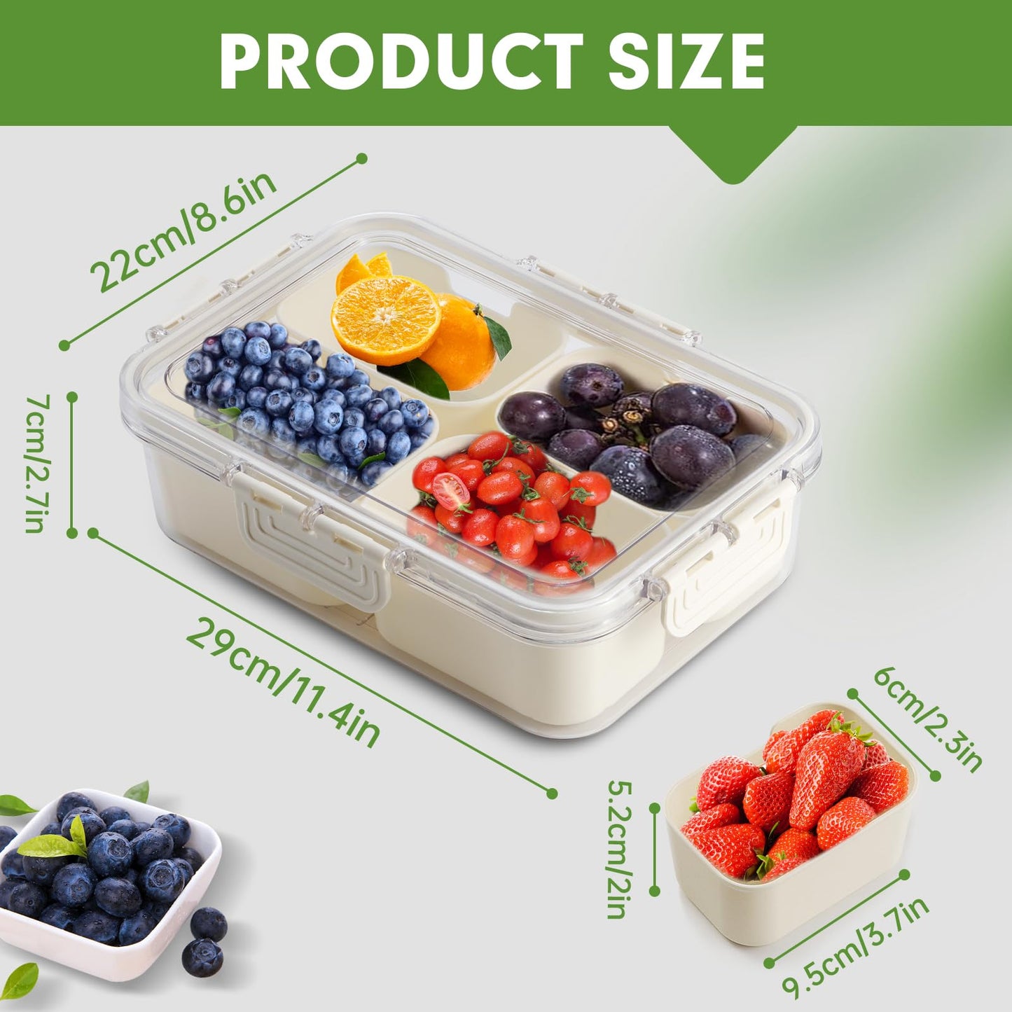 Tobiwibby Divided Serving Tray with Lid and Handle, Snackle Box Container mit 4 Compartments Clear Serving Platters and Trays,Snack Platters for Veggie Fruits Snacks Nuts, for Picnic Party Travel