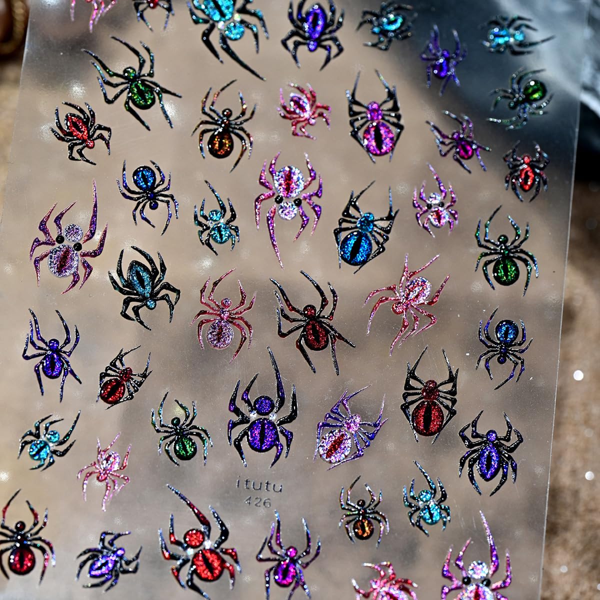 1 Sheets Halloween Nail Stickers for Nail Art 5D Embossed Self-Adhesive Spider Web Nail Art Stickers Laser Spider Web with Glitter Nail Supplies Halloween Nail Decals for Women Acrylic Manicure