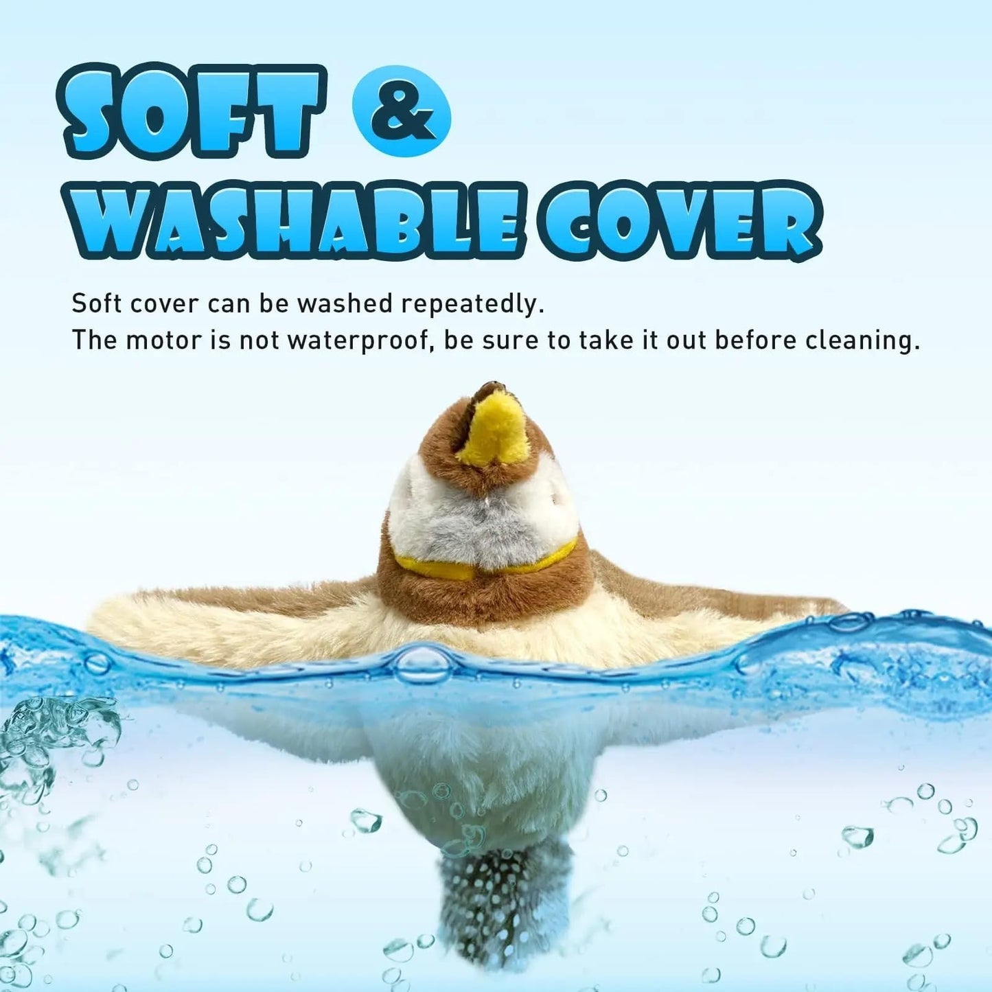 Cat Toy, Plush Bird with Sound and Motion, USB Rechargeable, Soft Washable Cover, Brown and White no Flying