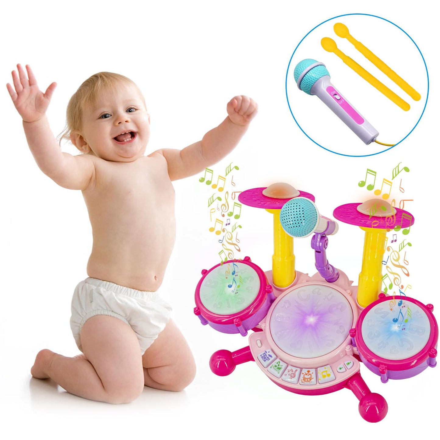 Pink Drum Set for Girls – Toddler Musical Instrument Kit
