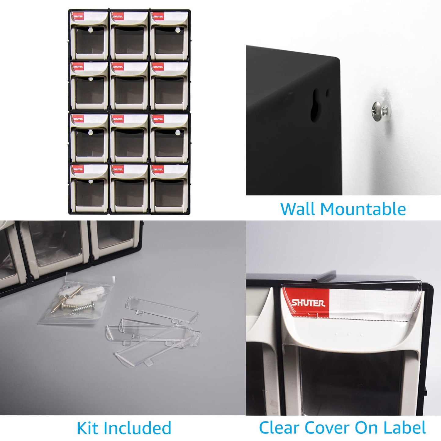SHUTER Tilt Out Storage Cabinet w/6 Removeable Drawers, Plastic Small Parts Organiser, Stackable Storage Drawers, Tip Out Bin Kits-Included, Sewing Craft Storage Bins, Black FO-306-BK