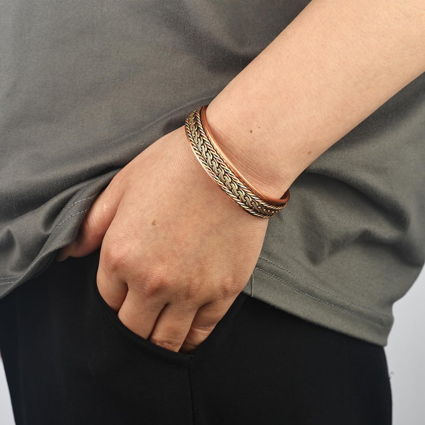 MagEnergy Handcrafted Copper Bracelets for Women, Magnetic Copper Cuff Bracelet with Triple Color Twisted Wire, Adjustable Bangle & Healthy Jewelry Gift