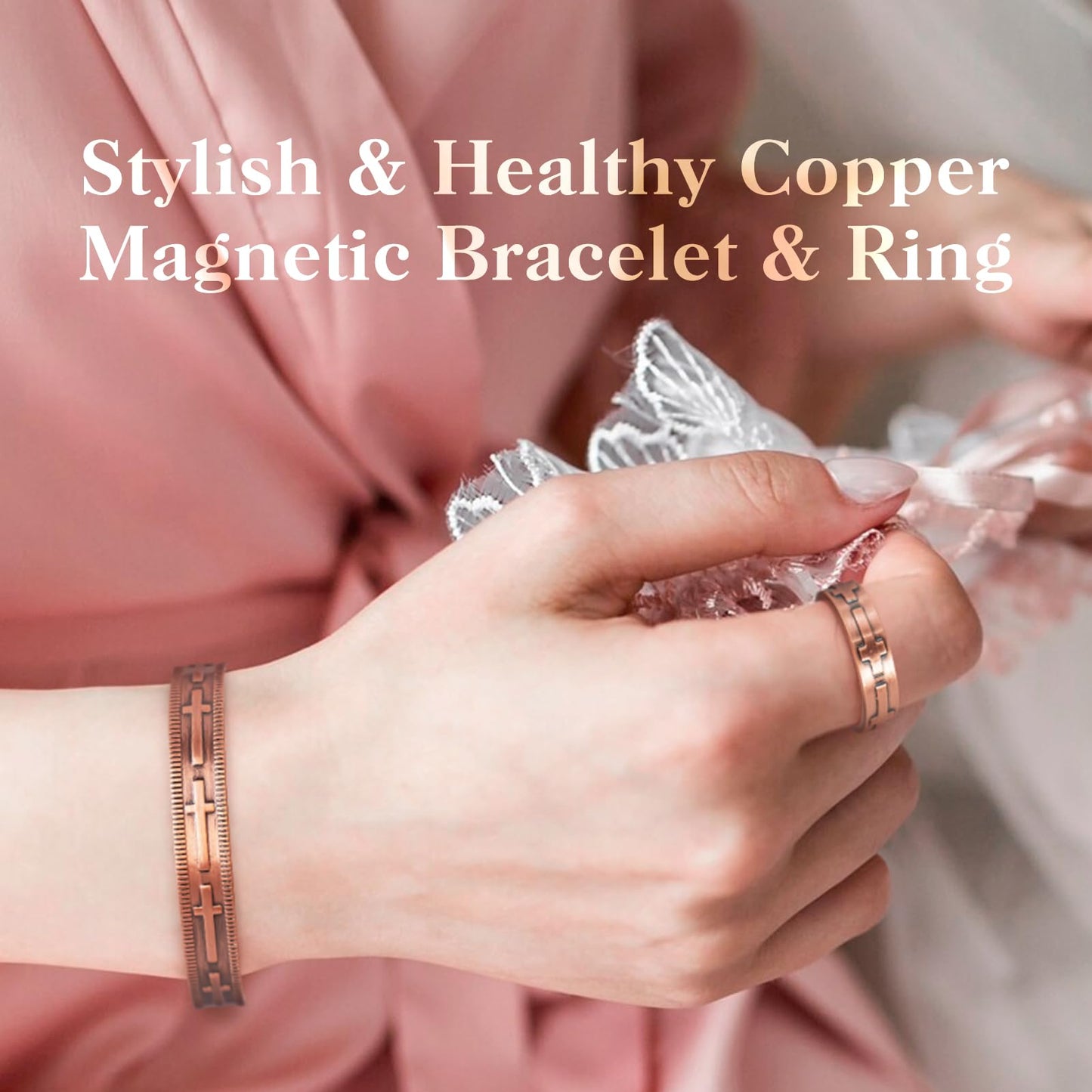 Lymphatic Drainage Ring & Copper Bracelet for Women, Magnetic Copper Bracelet and Magnetic Lymph Detox Ring, 100% Solid Pure Copper Jewelry Gift