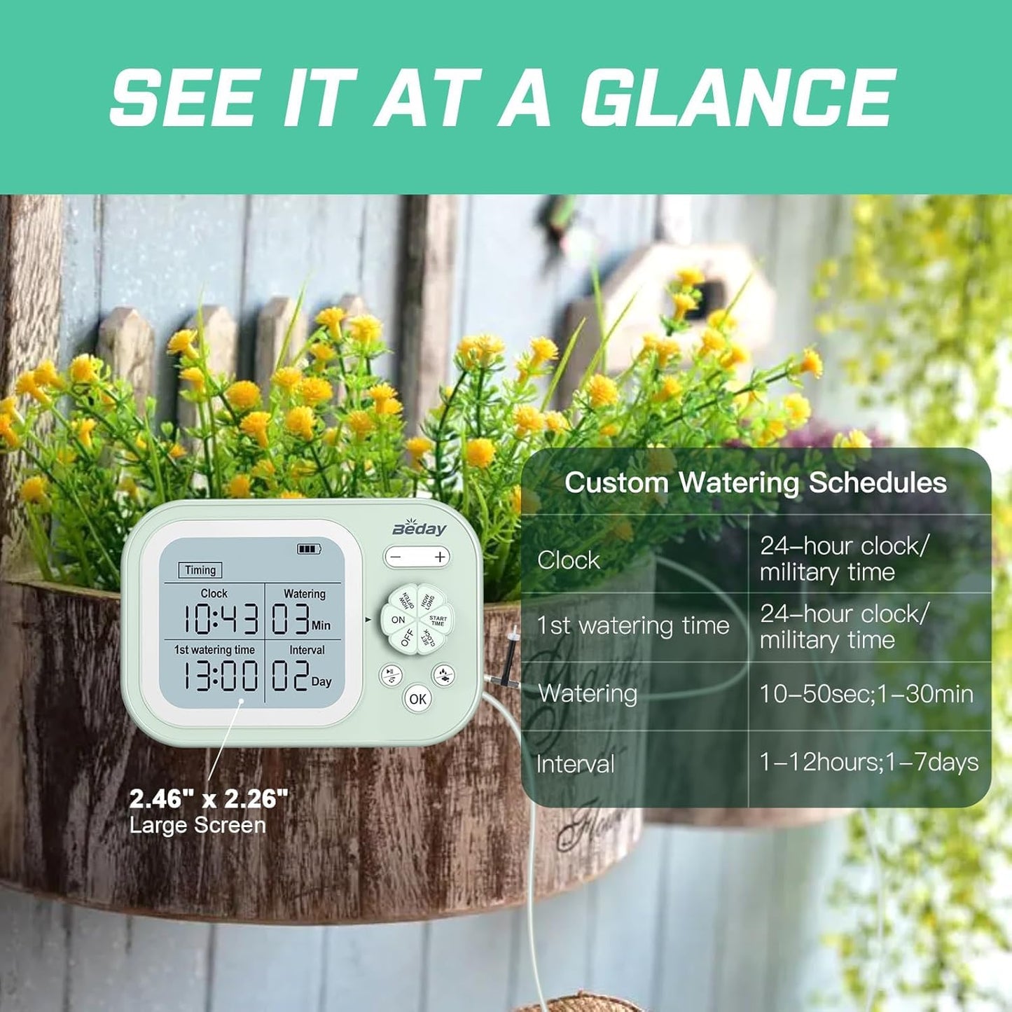 Automatic Plant Waterer Indoor Self Watering System for 15 Potted Plants, Auto Drip Irrigation Kit Programmable Water Timer with Smart Humidity Detection, Green