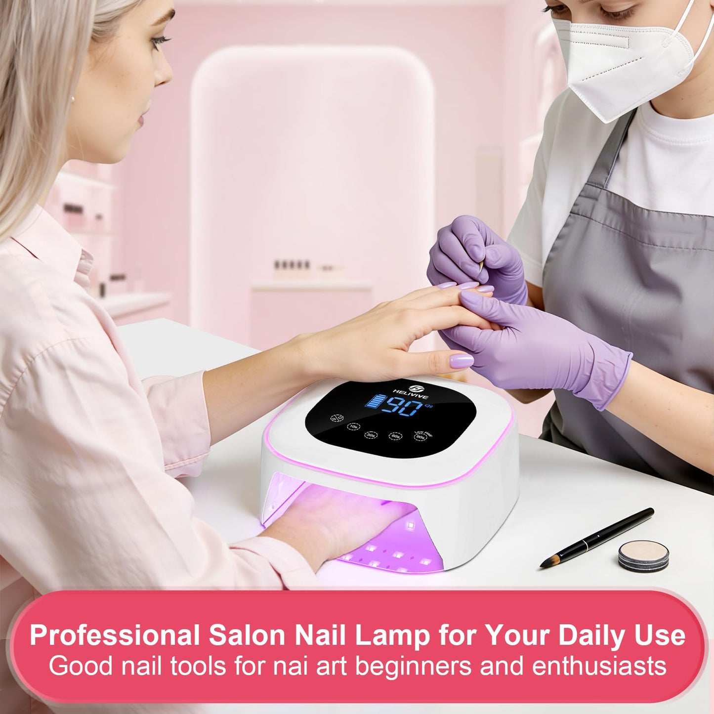 HELIVIVE Cordless UV LED Nail Lamp, 80W Rechargeable Nail Dryer with 4 Timers, Atmosphere Light & Mirror Base, UV Light for All Gel Nails, Ideal for Training,Nail Art Practice,Home & Salon Use (White)