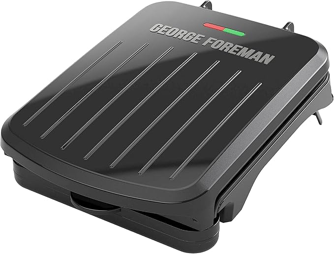 George Foreman Compact 2-Serving Electric Indoor Grill and Panini Press for 1–2 People, Classic Plates, Black
