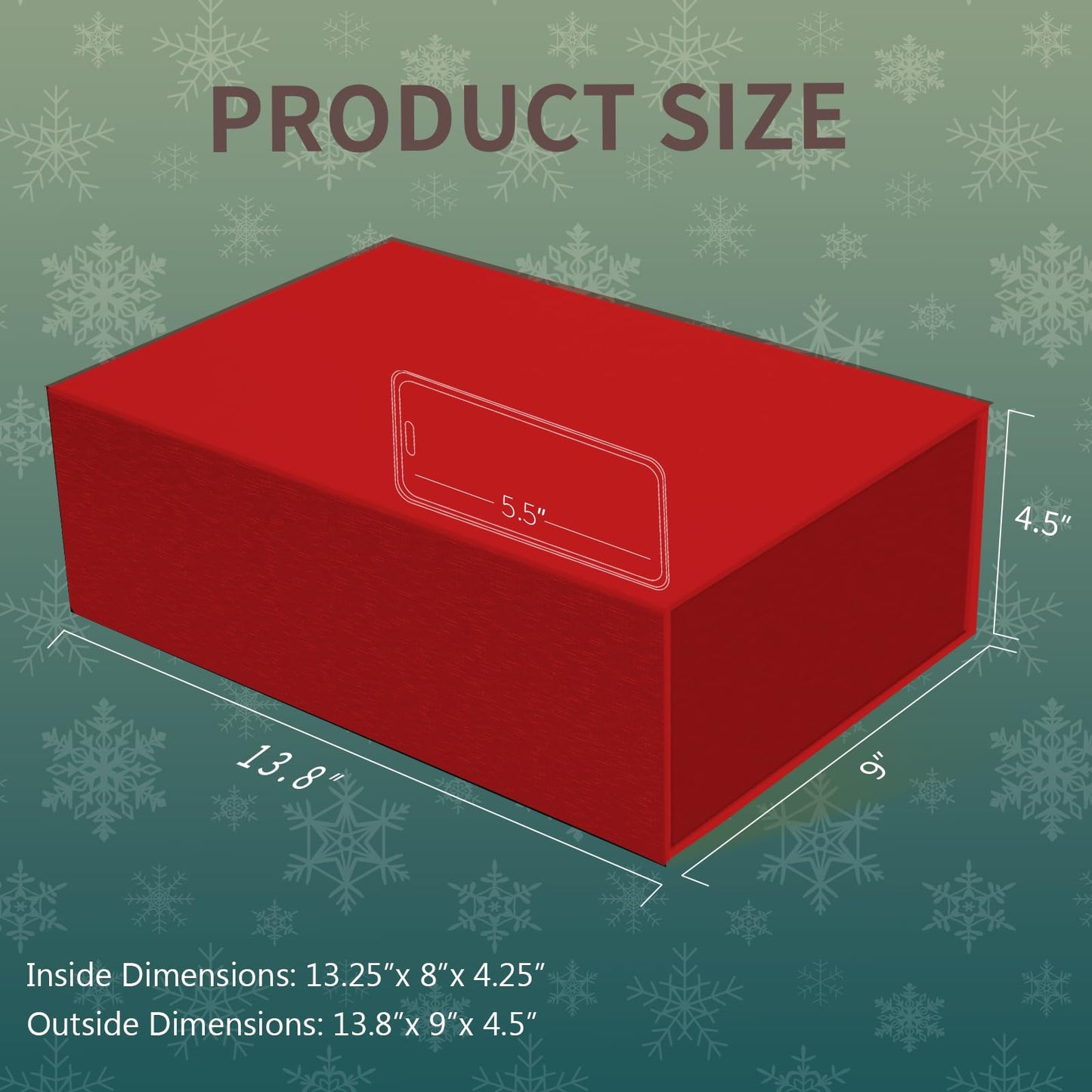 Rinrda Large Christmas Red Gift Box,13.75"x9"x4.5", Gift Boxes with Magnetic Lids for Presents Closure Gift Packing for Birthday,Christmas, Halloween,Wedding,Bridal Gifts