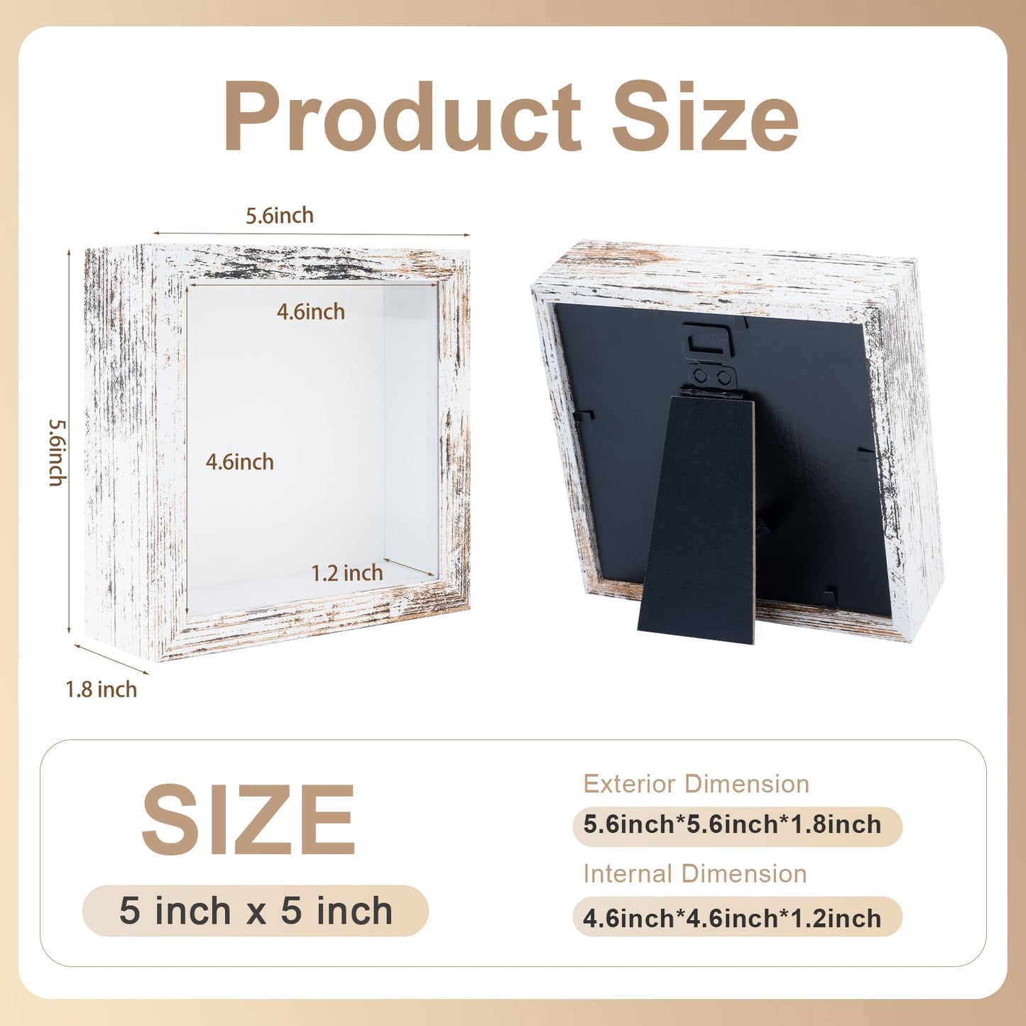 4 Pack 5"x 5" Shadow Box Frames Display Cases Wood Deep Shadowbox for Photos, Dried Flowers, Handicrafts Picture Frames for Wall Tabletop (Distressed White, 5x5)