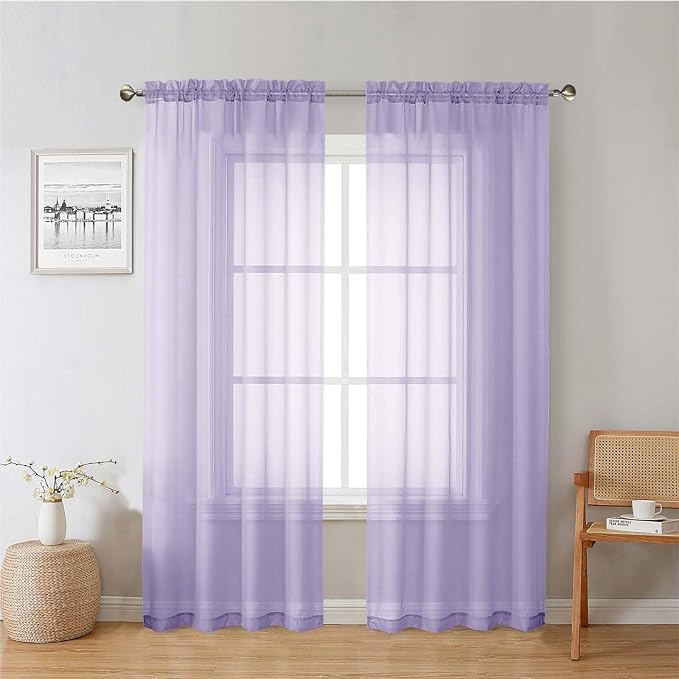 Lecloud Lavender Sheer Curtains 78 Inches Long 2 Panels Set, Light Filtering Solid Voile Drapes, Airy Privacy Window Decor Curtains with Rod Pocket for Living Room Girl's Bedroom, Each 42" W x 78" L