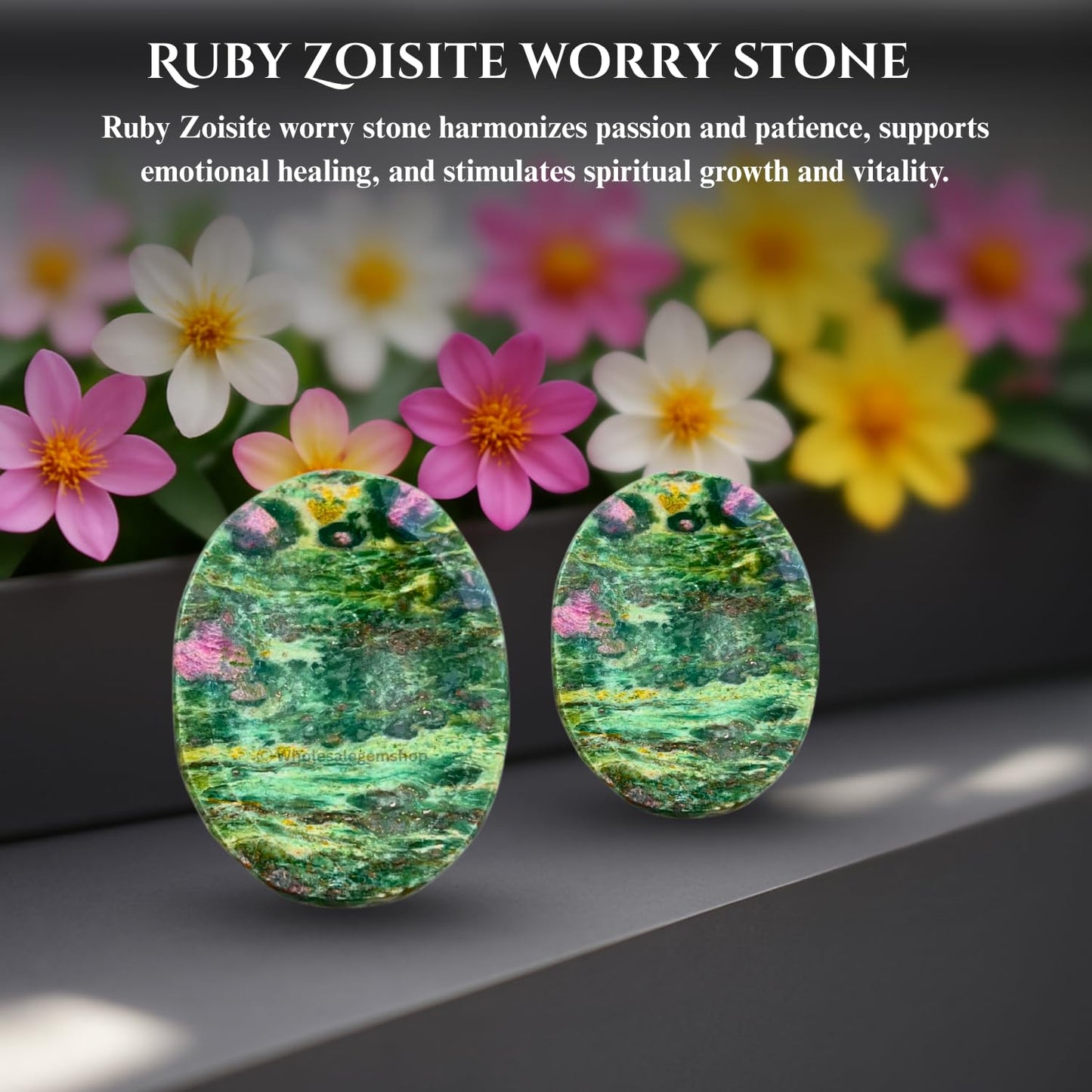 GEMSCITE Ruby Zoisite Thumb Worry Stones Metaphysical Gemstone Crystal Healing Reiki Men Women Gift Feng Shui Positive Energy Love Wellness Palm Stones Wicca Powerful
