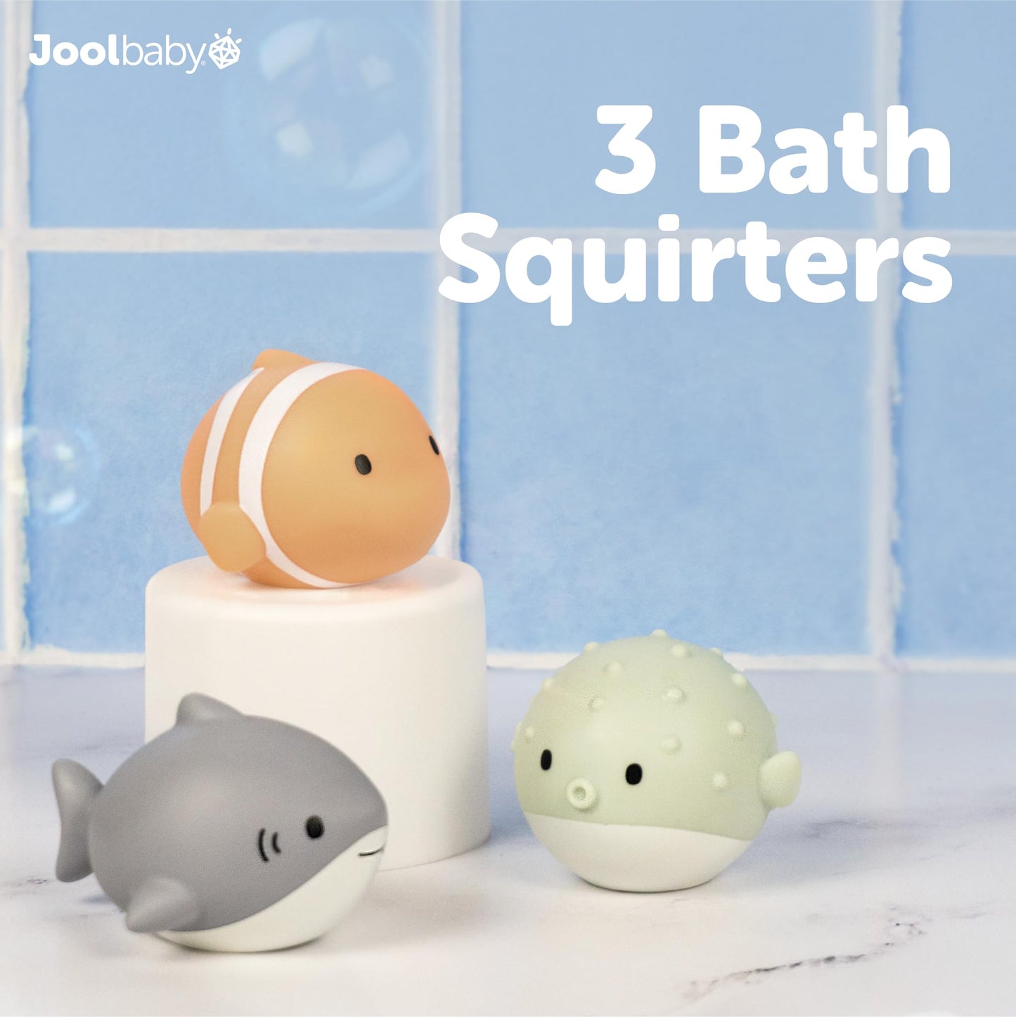 Jool Baby 15-Piece Bathtub Toys Gift Set – Bath Squirts, Rubber Ducks, Whale Fidget Spinner Toy – Bath Toy Storage Organizer Included