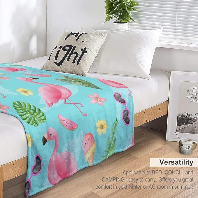 Flamingo Blankets Gifts - 30 x 40 Inches Cute Throw for Girls - Green Soft Fuzzy Plush Flamingo Blankets for Bed