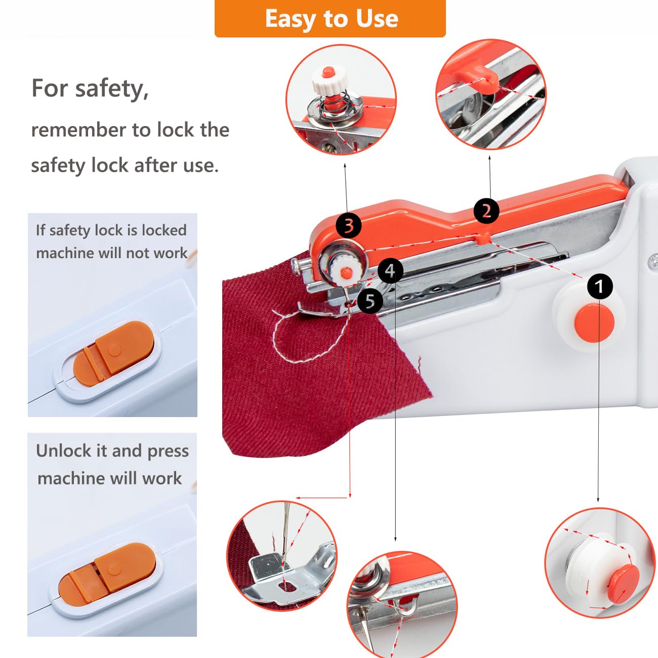Handheld Sewing Machine, Mini Sewing Machine Handheld for Quick Stitching with Sewing Kits Suitable for Home,Travel,DIY (Orange)