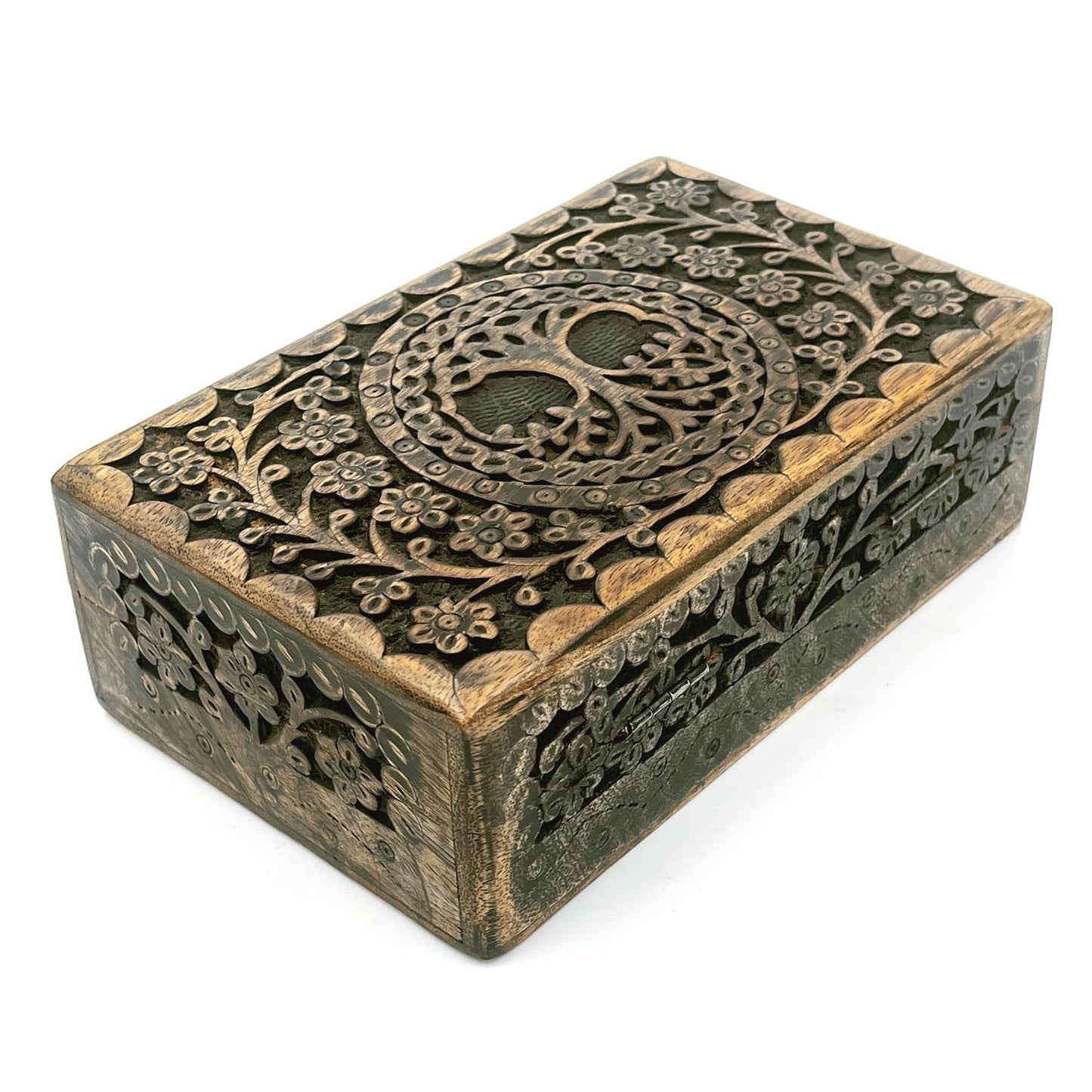ZYNTIX Wooden Jewelery Box Decorative Box with Life of Tree Carving - Antique Design for Sister Birthday Gifts, Jewelry Organizer Gifts For Women Birthday Unique, wooden Handmade love Gift (Black)