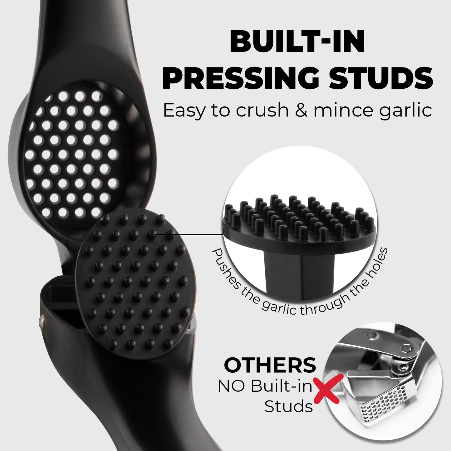 Zulay Kitchen Large Premium Garlic Press Set – Rust Proof & Dishwasher Safe, Bigger Bowl Garlic Mincer Tool with Silicone Garlic Peeler & Brush, Easy Squeeze & Clean, Ergonomic Handle - Black