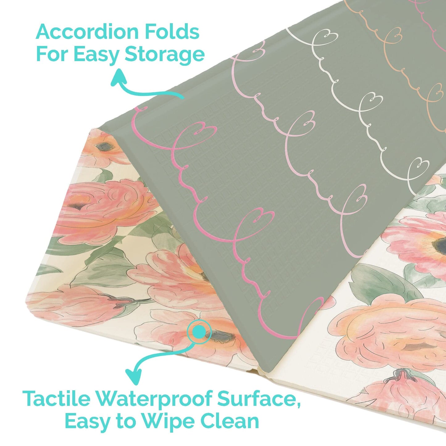 JumpOff Jo Foldable Foam Play Mat – Large Waterproof Baby & Toddler Activity Floor Mat, Double-Sided 70 x 59 Inch Play Surface - Love Blossoms