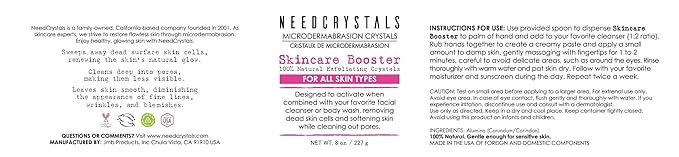 NeedCrystals Microdermabrasion Crystals DIY Facial Scrub. Natural Face Exfoliator for Dull or Dry Skin Improves Scars, Blackheads, Pore Size, Wrinkles, Blemishes & Skin Texture 4 oz. / 113 gr.