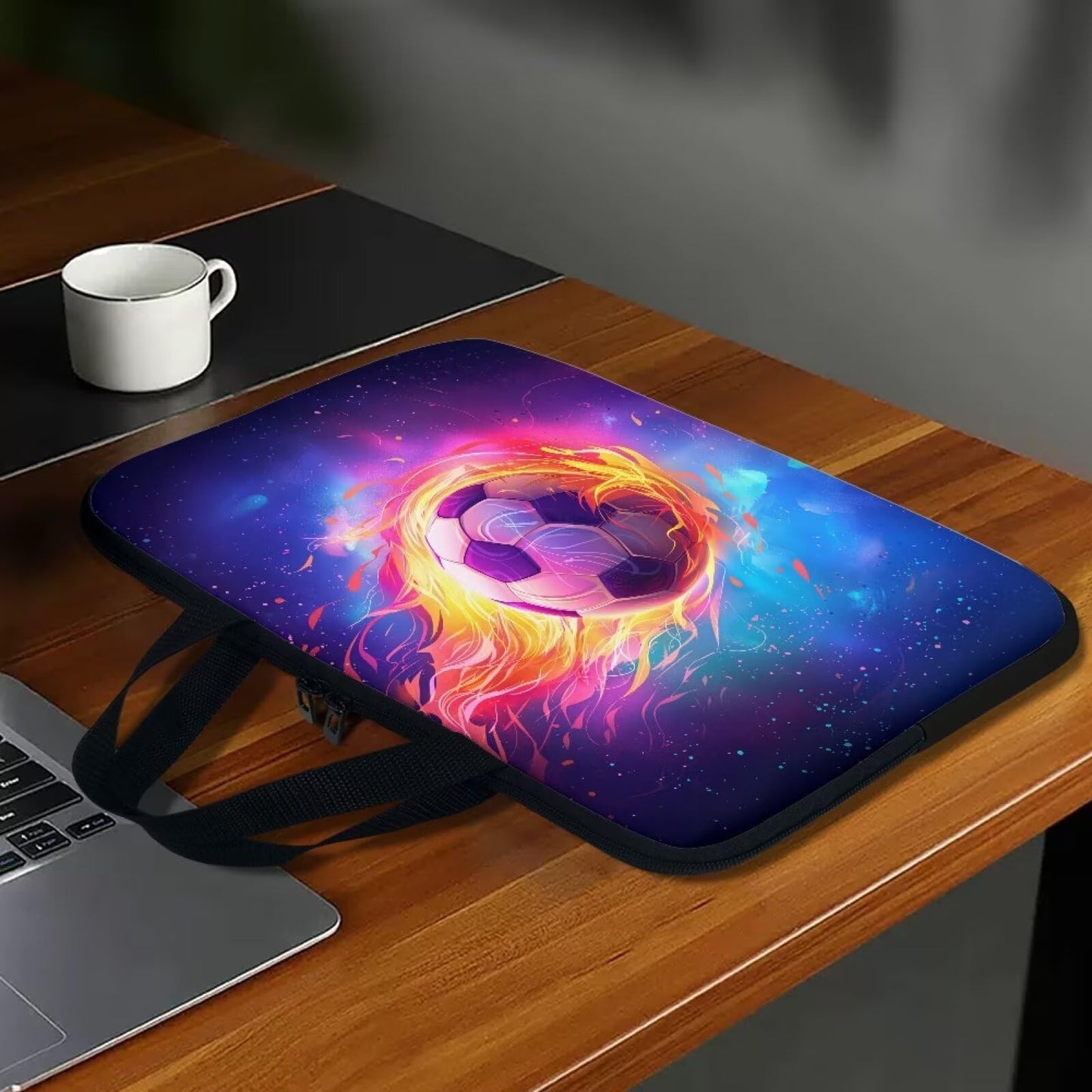 Garronmavis Fire Soccer Ball Laptop Sleeve Case for Women Men 15 Inch Laptop Protector with Multiple Uses Lightweight Computer Sleeve Tablet Bag Laptop Carrying Case Gifts for Boys, Galaxy Space