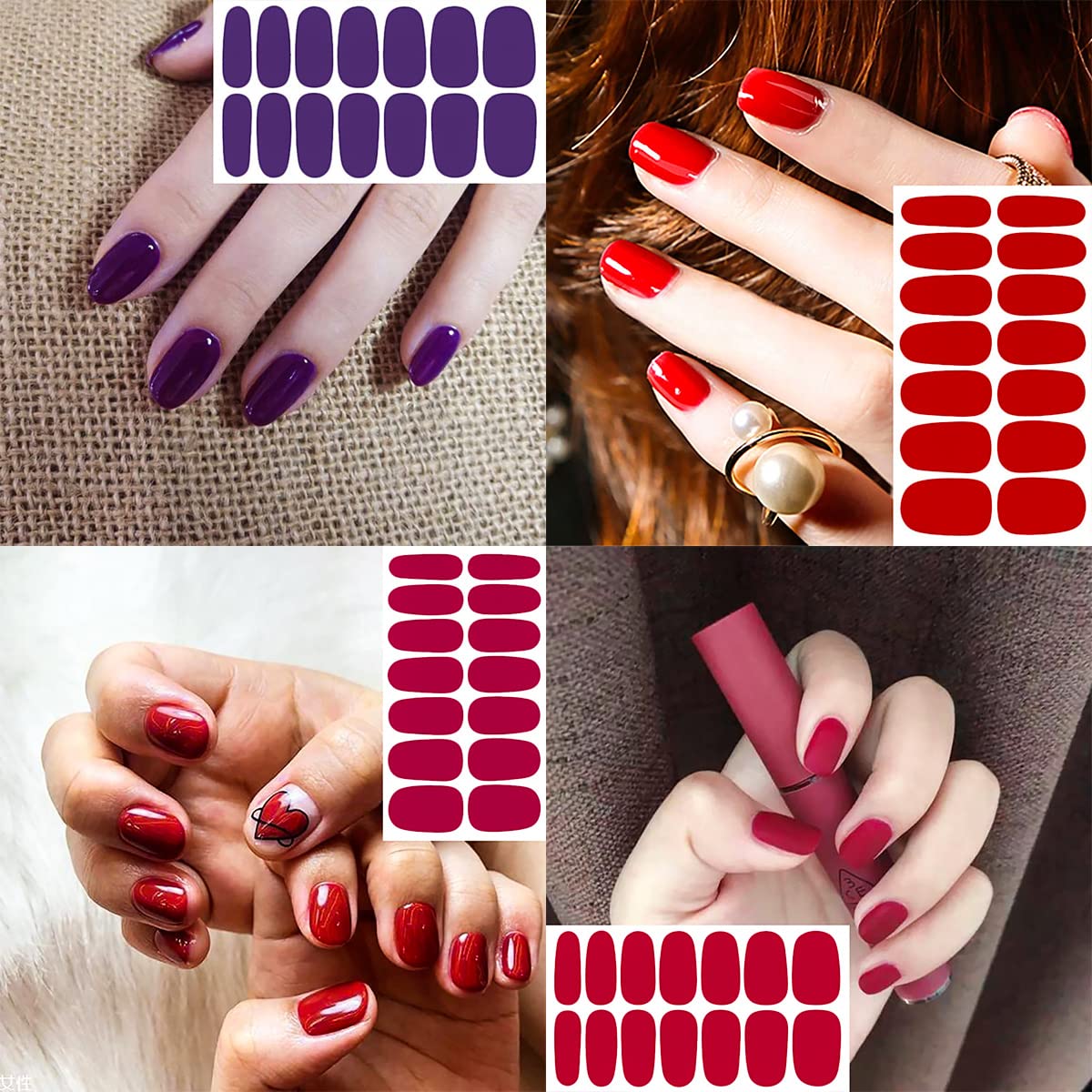 JERCLITY 24 Sheets Glitter Solid Color Nail Polish Strips Nail Wraps Nail Polish Stickers Self-Adhesive Nail Stickers Full Wraps for Women