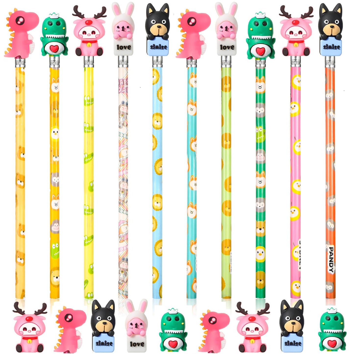 Ireer 60 Pcs Scented Pencils for Kids Animal Fruit Fun Smelly Pencils Bulk HB Graphite with 60 Pcs Cute Cartoon Toppers Gift for School Office Classroom Party Reward Supplies(Cute Style)