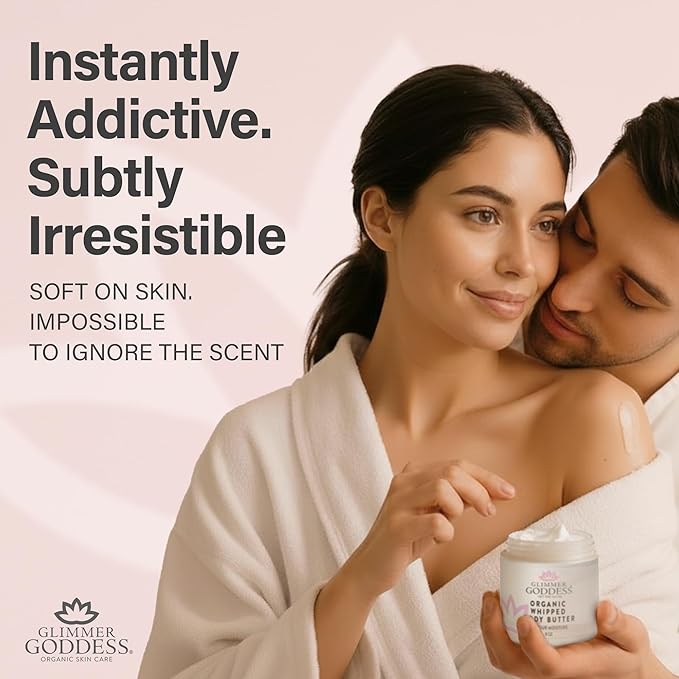 Glimmer Goddess Organic Whipped Body Butter for Women - Moisturizer Cream with Shea & Cocoa Butter, Almonds & Coconut Oil - Lavender & Lemon, 8oz