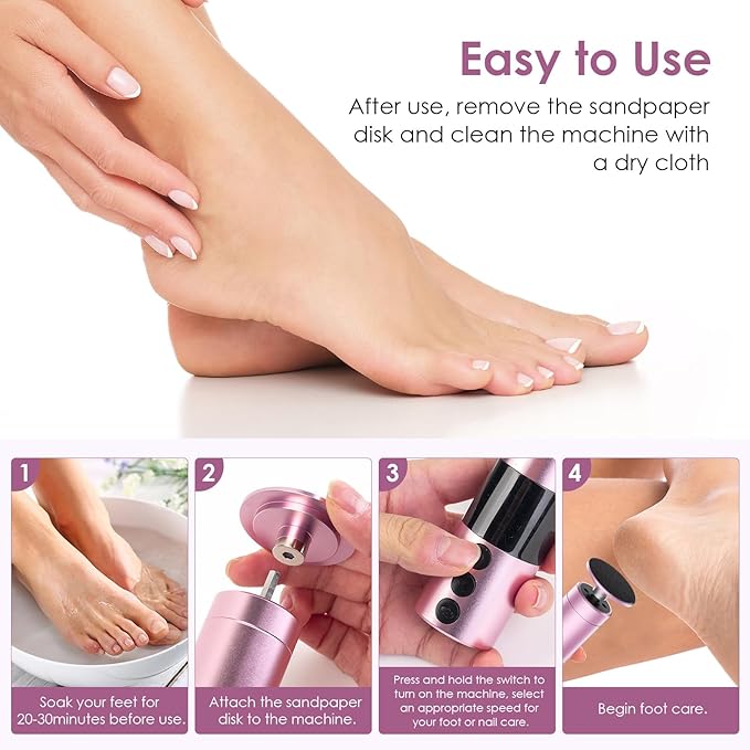 COSCOSY Electric Callus Remover for Feet, Professional 9-Speed Adjustable Foot File Portable 2-in-1 Dead Skin Exfoliator & Nail Grinder Kit USB-C Rechargeable Lightweight for Home Pedicure (Pink)
