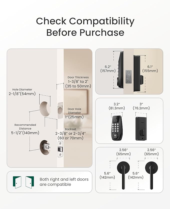 DESLOC C110 Fingerprint Keyless Entry Door Locks, Front Door Smart Lock Deadbolt with 2 Lever Handles, Auto-Lock, Backlit Keypad, 12 Months Battery, IP54 Waterproof, BHMA Grade 3 (Black)