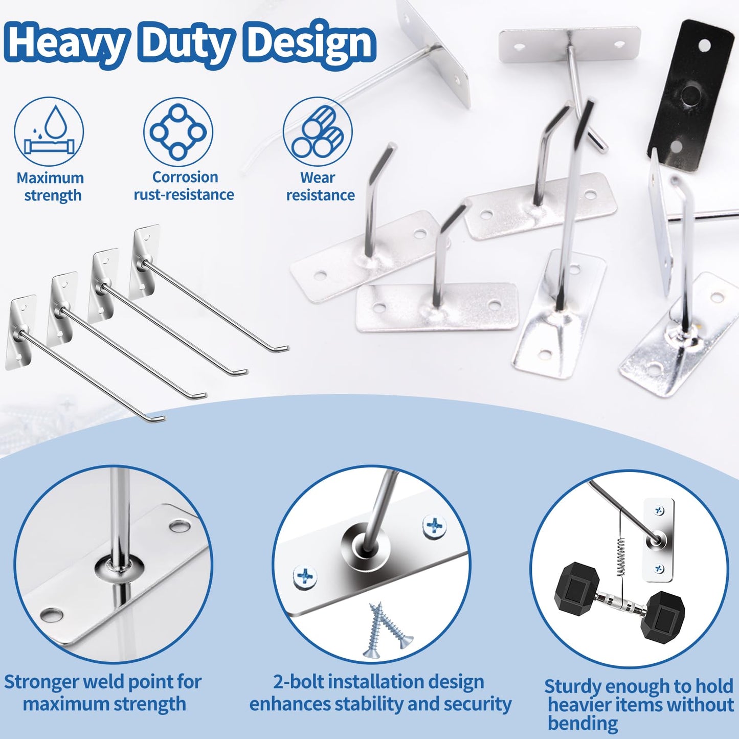 Waltool 60 Pcs 8"/20CM Stainless Steel Wall Mounted Hook with Rubber Protective Caps and Screws, Home Storage Organizer Hangers for Garage Shop Retail Office Kitchen Store Display