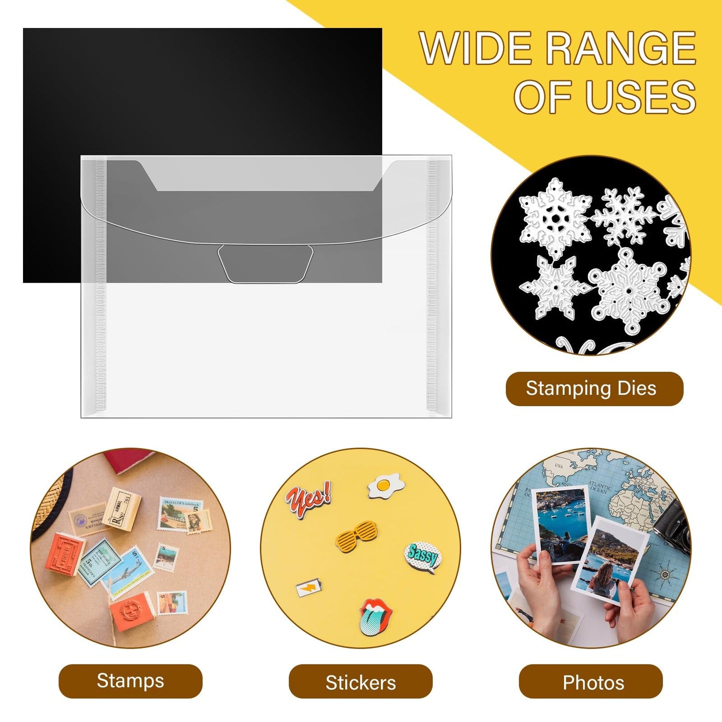 Vmiapxo 48 Pcs Magnetic Sheets for Die Storage, Plastic Stamp and Die Cut Storage Envelopes, Reusable Sticker Organizer Pockets or Receipt Holder for Card Making (5x7 Inch, 24pcs Sheets+ 24pcs Bags)