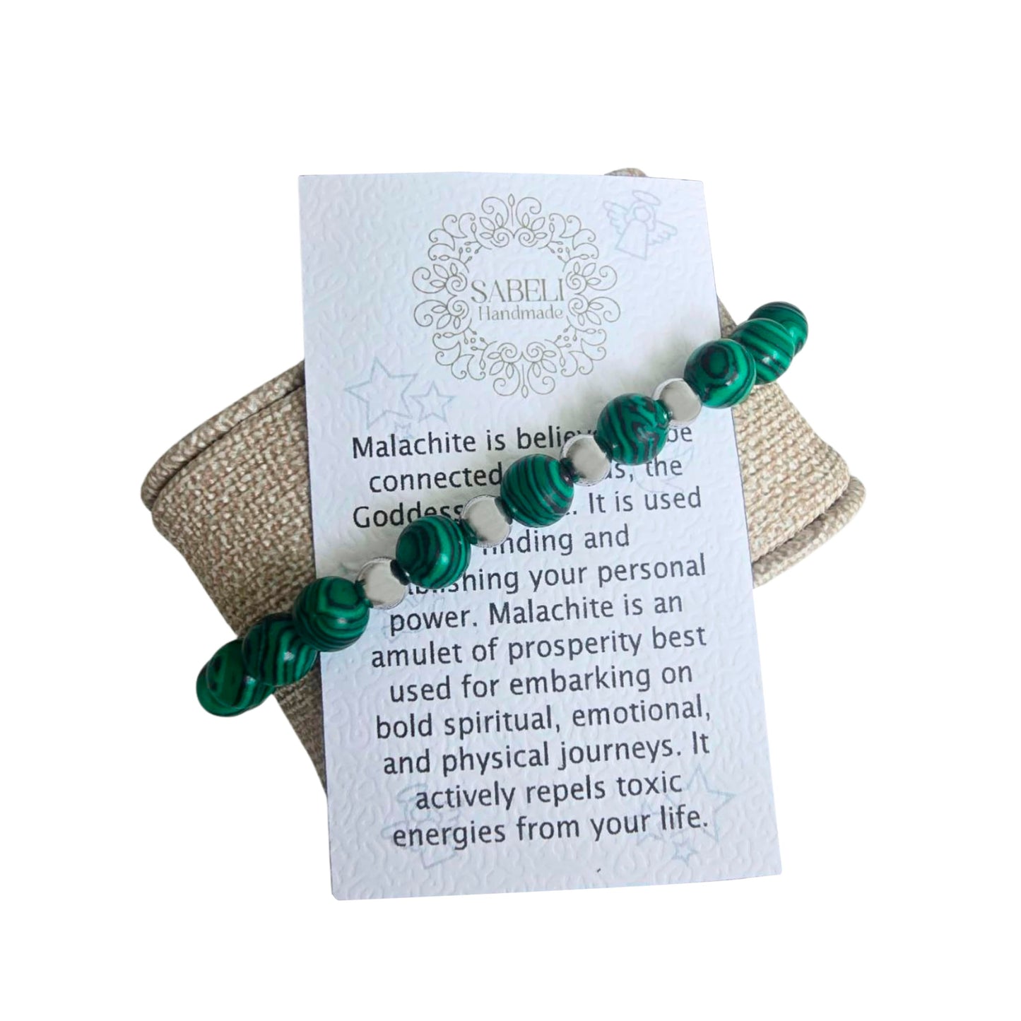 Sabeli Handmade Bracelets Real Natural Stones Healing Protection Focus 8mm Bead Adjustable Macrame Women Men Gemstone Gift (Malachite)