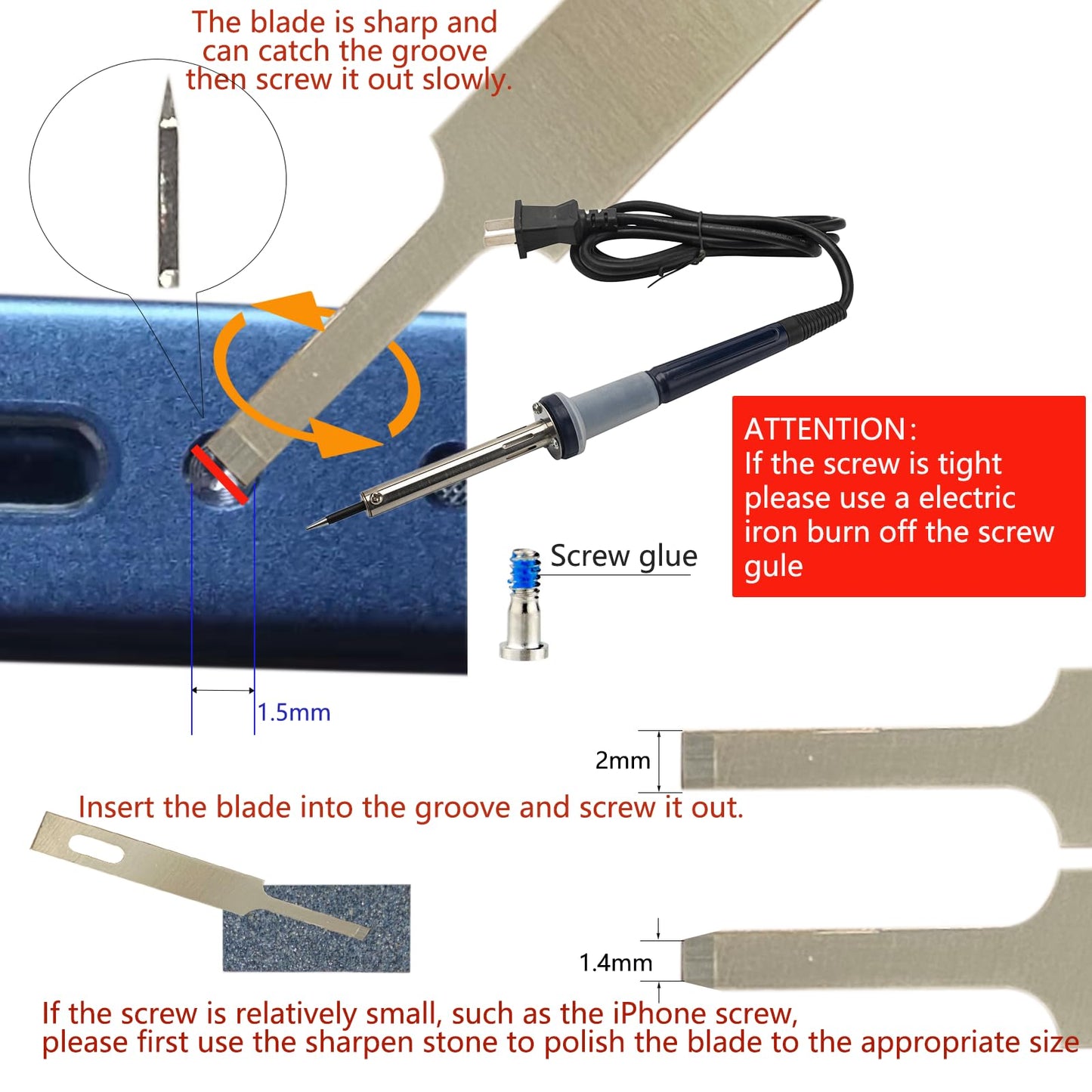 Damaged Screw Removal for Cell Phone, Broken Screw Extractor Kit for iphone, iphone Repair Tool, Electric Screw Cutter for Small Screw,4 size Heads, USB 5V Power Supply, Screw Extractor for Laptop/Pad