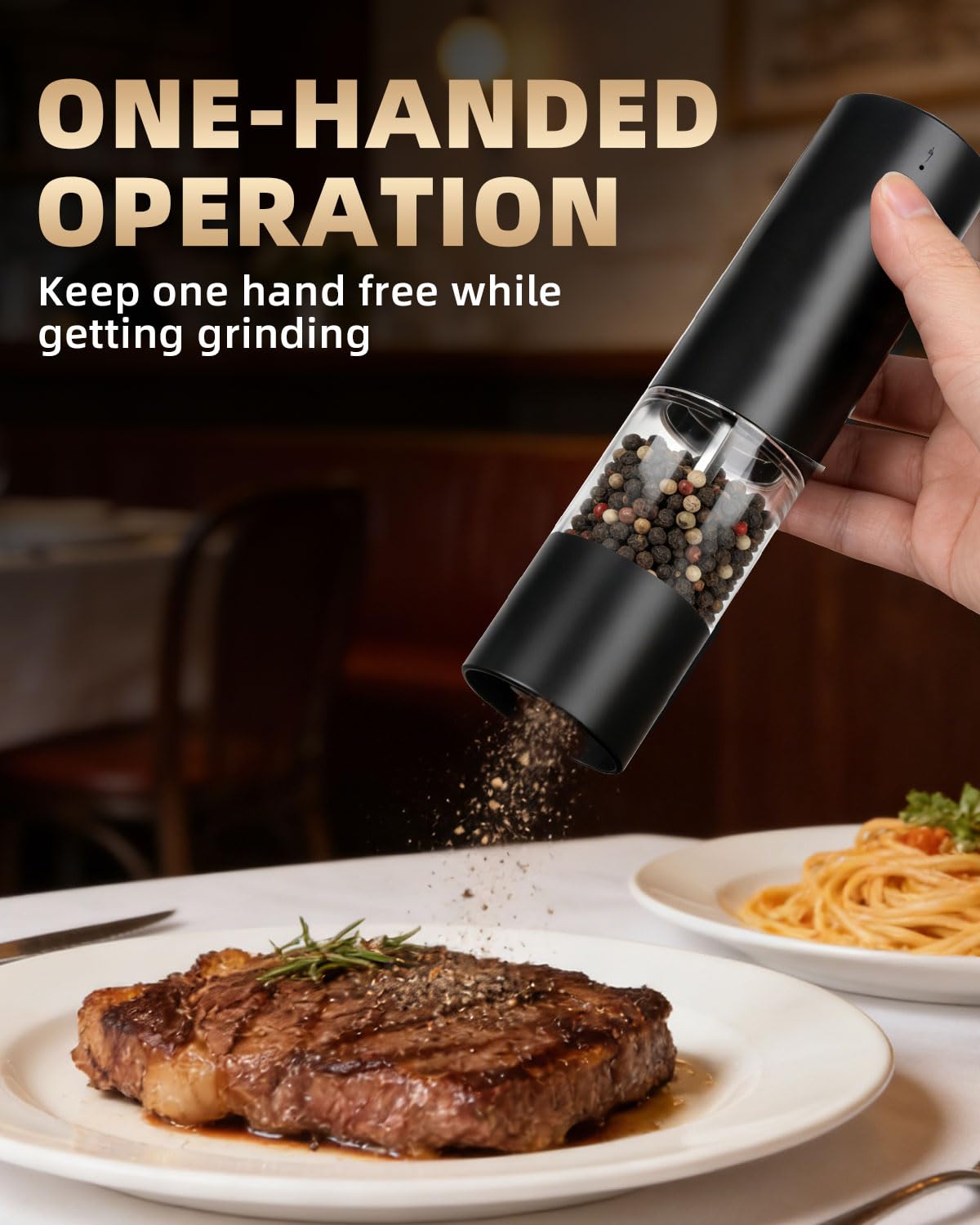 Electric Salt and Pepper Grinder Set Rechargeable, Automatic Salt and Pepper Shakers Mill Refillable, One Hand Operation Adjustable Coarseness, Kitchen Gadgets, House Warming Gifts New Home