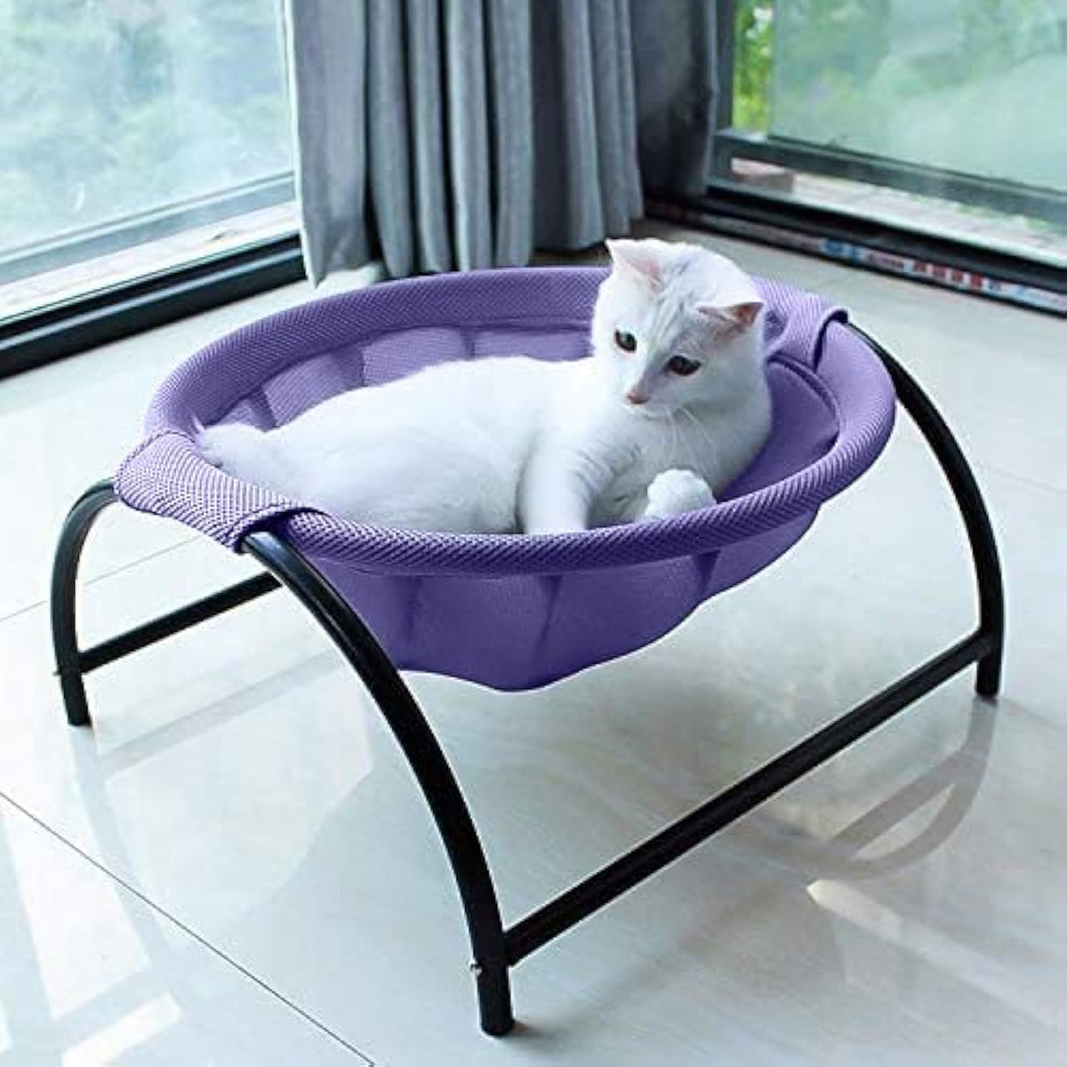 JUNSPOW Cat Bed Large Free-Standing Detachable Pet Hammock Cat Sleep, Grey