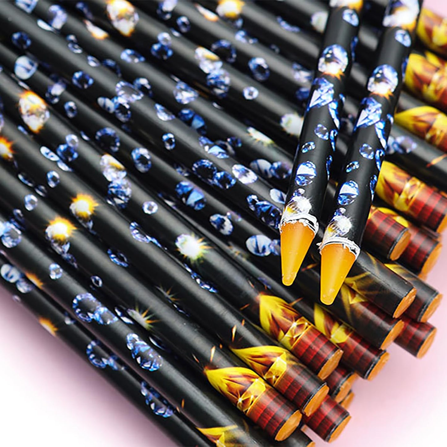 JERCLITY 10 Piece Yellow Refill Rhinestone Picker Pencil Set Self Adhesive Nail Dotting Wax Pen with 5 Piece Triangular Beads Sorting Tray for Nail Art Decoration