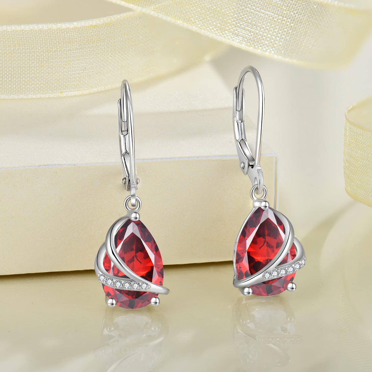 Rocayi Teardrop Garnet Earrings 925 Sterling Silver Dangle Drop Earrings January Birthstone Jewelry for Women