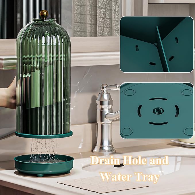 Toothbrush Holders with Cover, Drainage Rotating Electric Toothbrush Organizer, 3 Slots Tooth Brush Holder for Bathroom Counter, Green