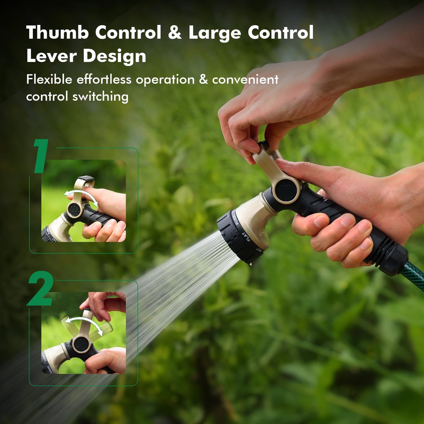 RESTMO Garden Hose Nozzle Heavy Duty, Fireman Style Nozzle with Thumb Control & Large Lever Control, 7 Adjustable Spray Patterns High Pressure Hand Sprayer for Watering Plants, Car and Pet Washing