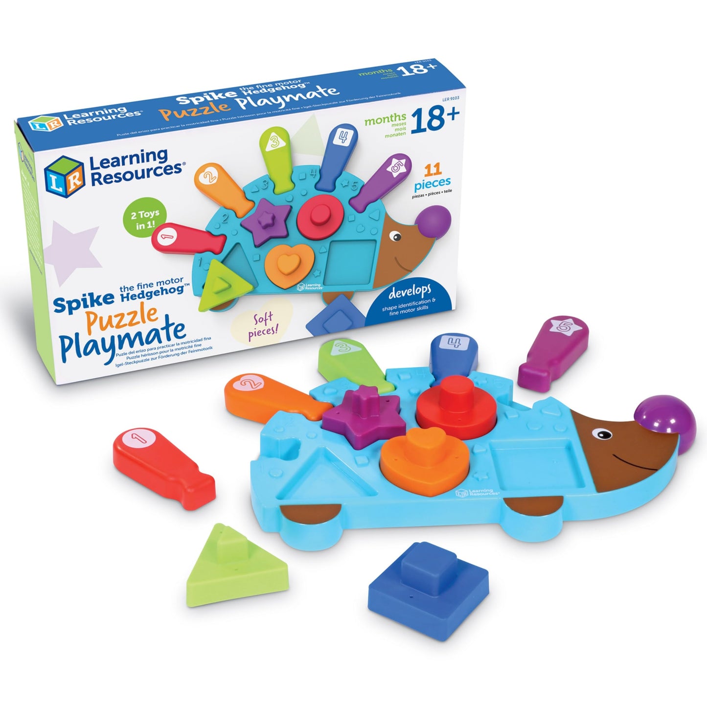 Learning Resources Spike The Fine Motor Hedgehog Puzzle Playmate - 11 Pieces,Ages 18+ Months Fine Motor Game, Color and Shape Recognition Toddler Montessori Toys