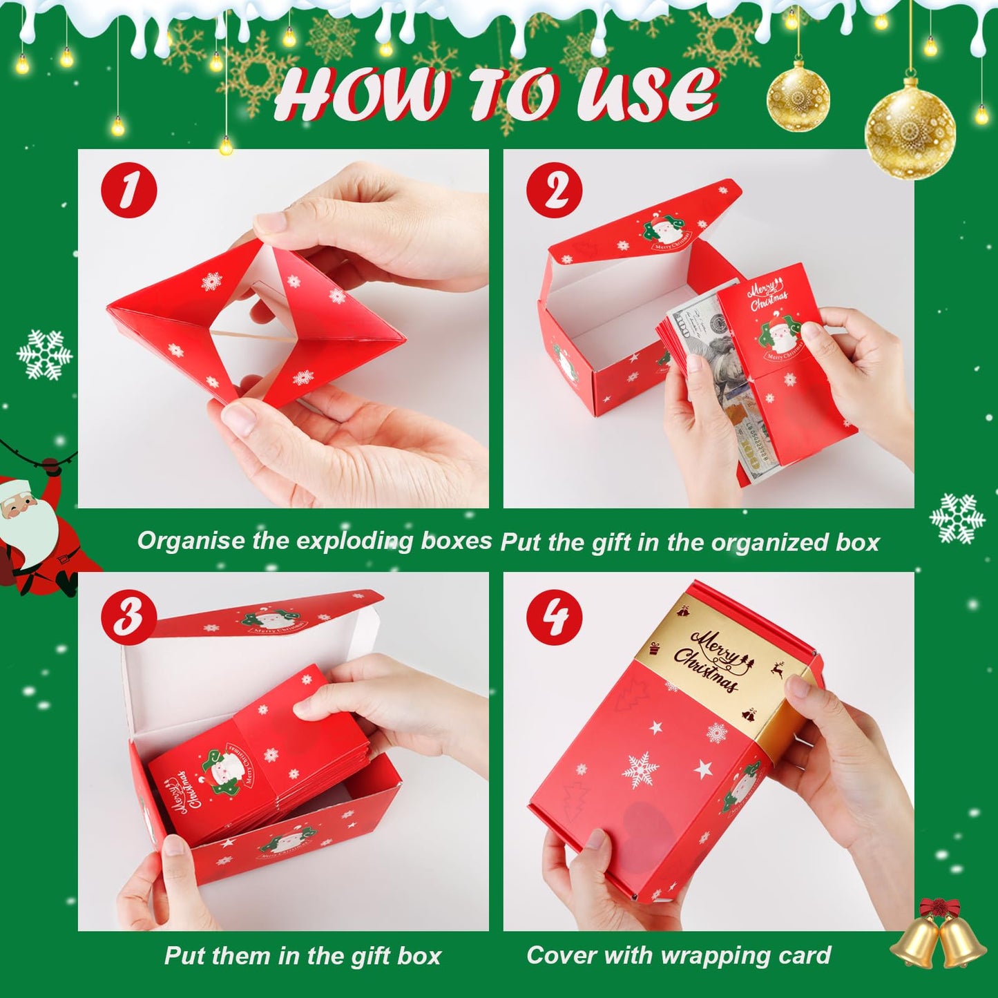 CSMGY Surprise Box Gift for Money, Christmas Surprise Gift Box Explosion, Folding Bouncing Gift Box for Christmas Birthday Anniversary, 12 Bounces Boxes (Red)