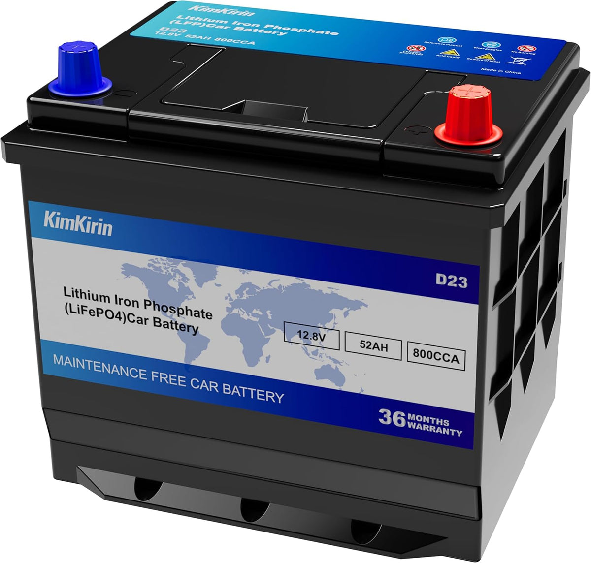 XINGCELL Kim Kirin12.8V 52Ah LiFePO4 Car Battery Group 35/D23 – Lithium Iron Phosphate Deep Cycle Battery with 800CCA High Cranking Power for Start-Stop Cars RV Marine Solar