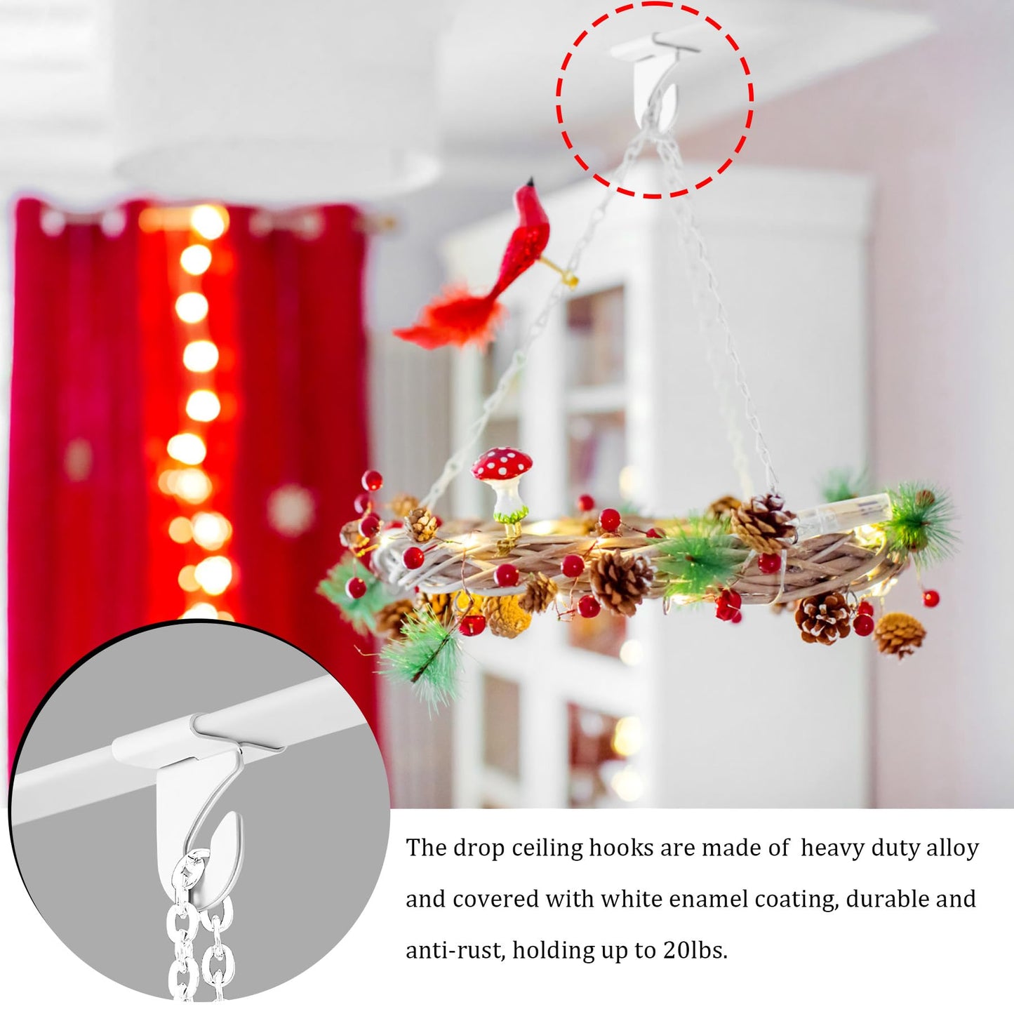 Philbinden Drop Ceiling Hooks for Hanging, Drop Ceiling Clips Suspended T-Bar Hooks for Home/Classroom/Office/Wedding Hanging Plants (80, Large)