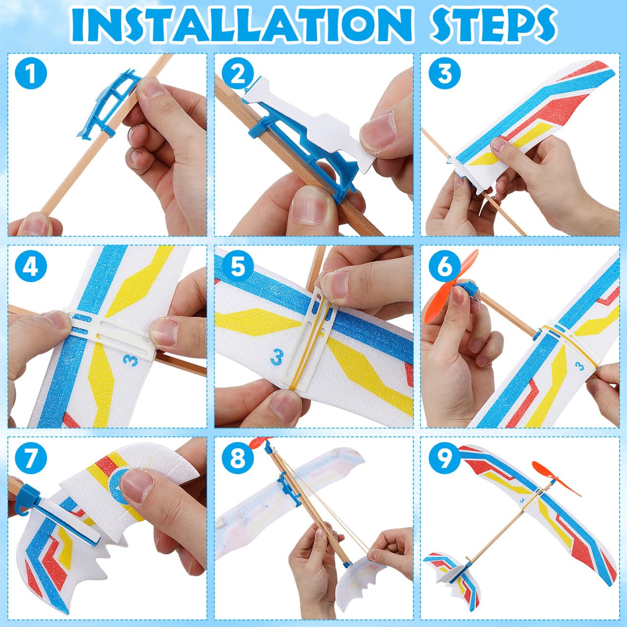 TOYANDONA 5Pcs Rubber Band Powered Aircraft Airplane Model Creative Helicopter for Kids Throwing Glider Airplane Toy for Birthday Party Favor Prize Reward (Random Pattern)
