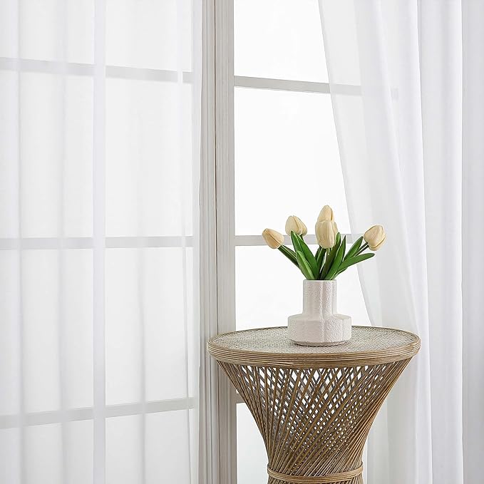 OVZME White Sheer Curtains 84 Inches Long 2 Panels Set, 59 Inch Extra Wide Light Filtering Sheer White Curtains for Living Room Bedroom, Modern Voile Filmy Rod Pocket Window Drapes, 59Wx84L Inches