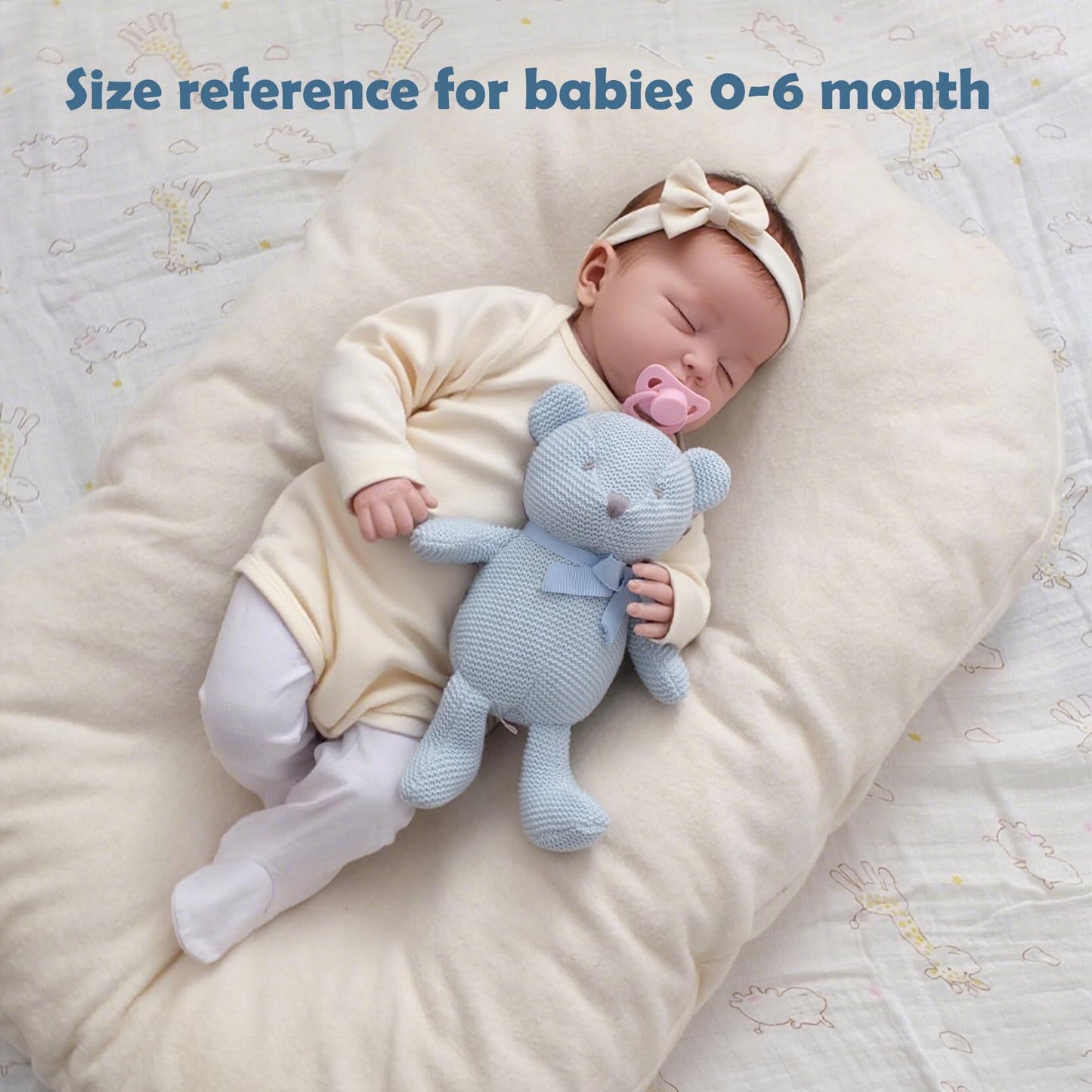FLUFFYFUN 100% Organic Cotton Blue Teddy Bear Plush, 6.5" Baby Stuffed Animal for Newborn
