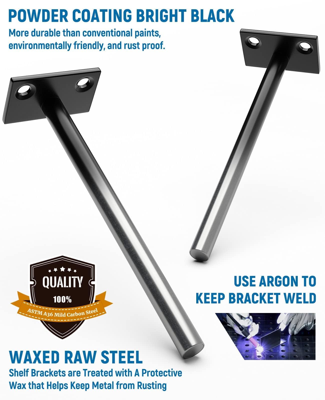 LEOPO 12-Pack 6 inch Floating Shelf Brackets, Hidden Shelf Bracket for Wood, Concealed Blind Shelving Support,Invisible Black Coated Brackets for DIY Decorative,Fit for Kitchen, Bathroom,Study Room