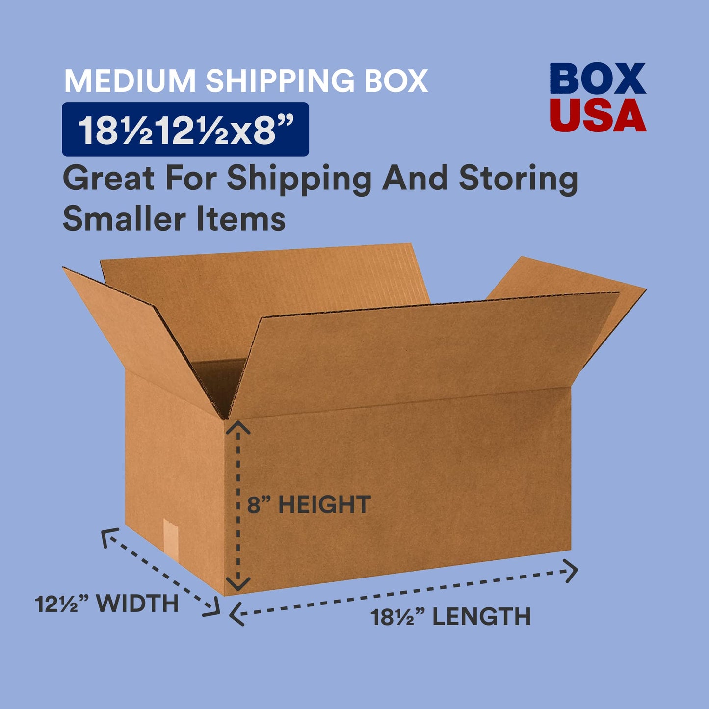 BOX USA 18 1/2 x 12 1/2 x 8 Corrugated Cardboard Boxes, Medium 18.5"L x 12.5"W x 8"H, Pack of 25 | Shipping, Packaging, Moving, Storage Box for Home or Business, Strong Wholesale Bulk Boxes