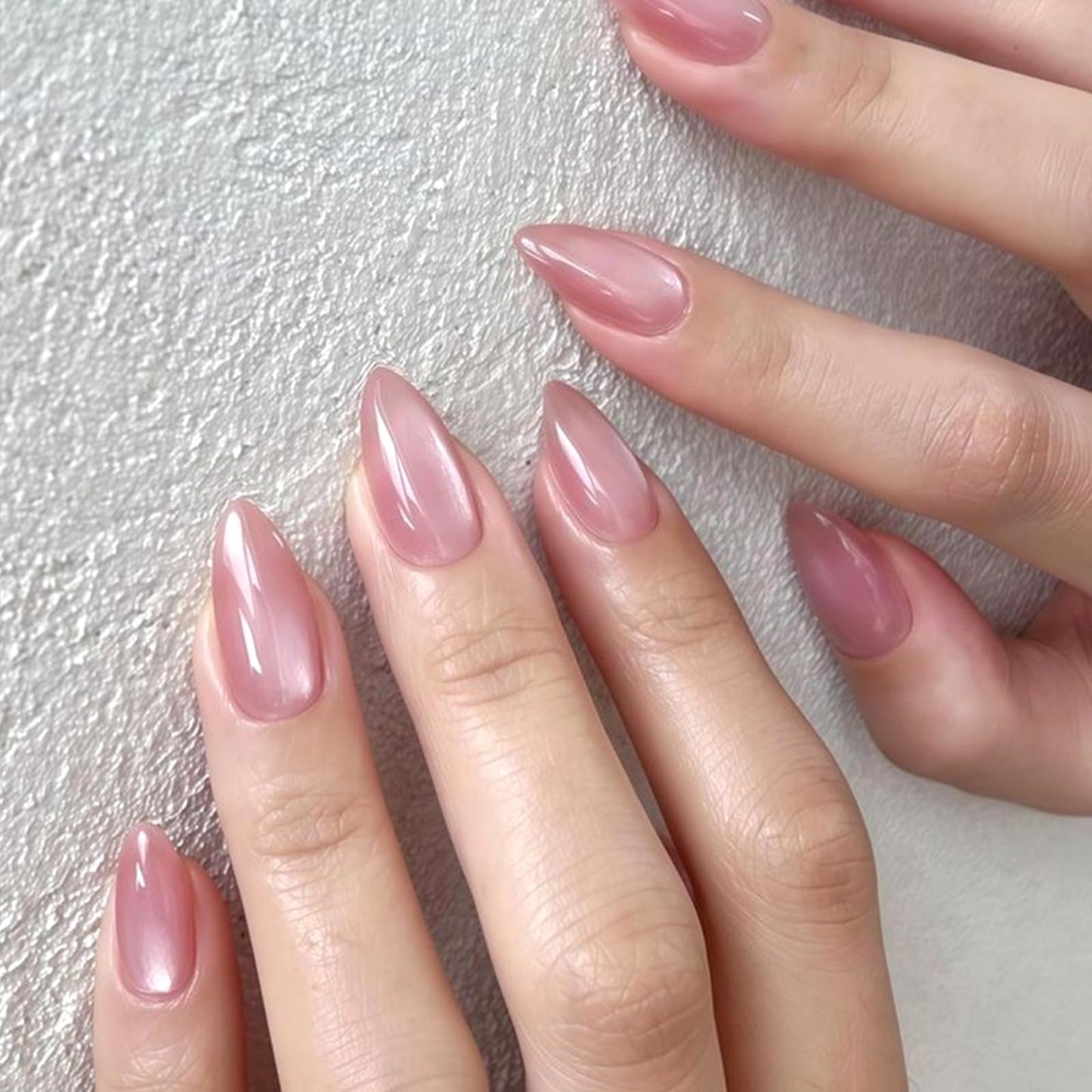 Pink Press on Nails Almond Fake Nails with Designs Glitter Stick on Nail Medium Acrylic False Nail Cute Summer Artificial Nail Press ons Glossy Full Cover Glue on Nails for Women 24Pcs