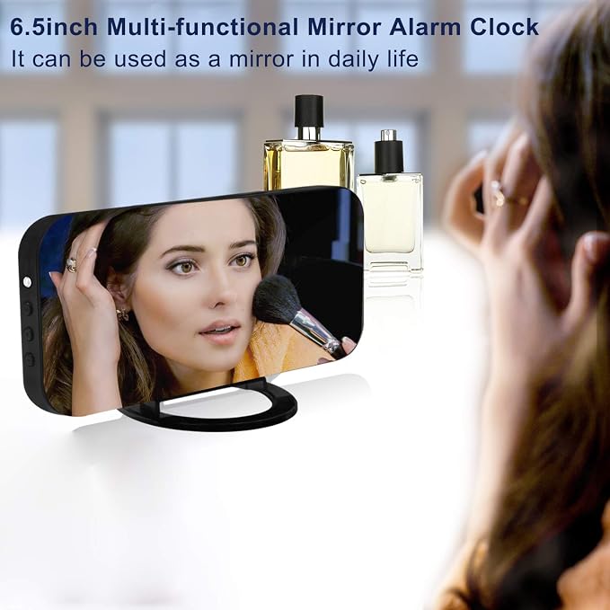 SZELAM Digital Clock Large Display, LED Alarm Electric Clocks Mirror Surface for Makeup with Diming Mode, 3 Levels Brightness, Dual USB Ports Modern Decoration for Home Bedroom Decor-Black